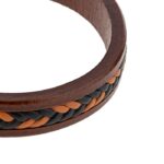 دستبند چرمی مردانه مدل Deri 1040 ترک با بدنه چرم قهوه‌ای تیره و نوار بافت‌دار مشکی و کاراملی و قفل فلزی مشکی در فروشگاه النگو
