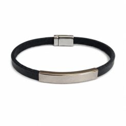 دستبند چرمی طبیعی مردانه مدل Deri 1142 (پلاک استیل)